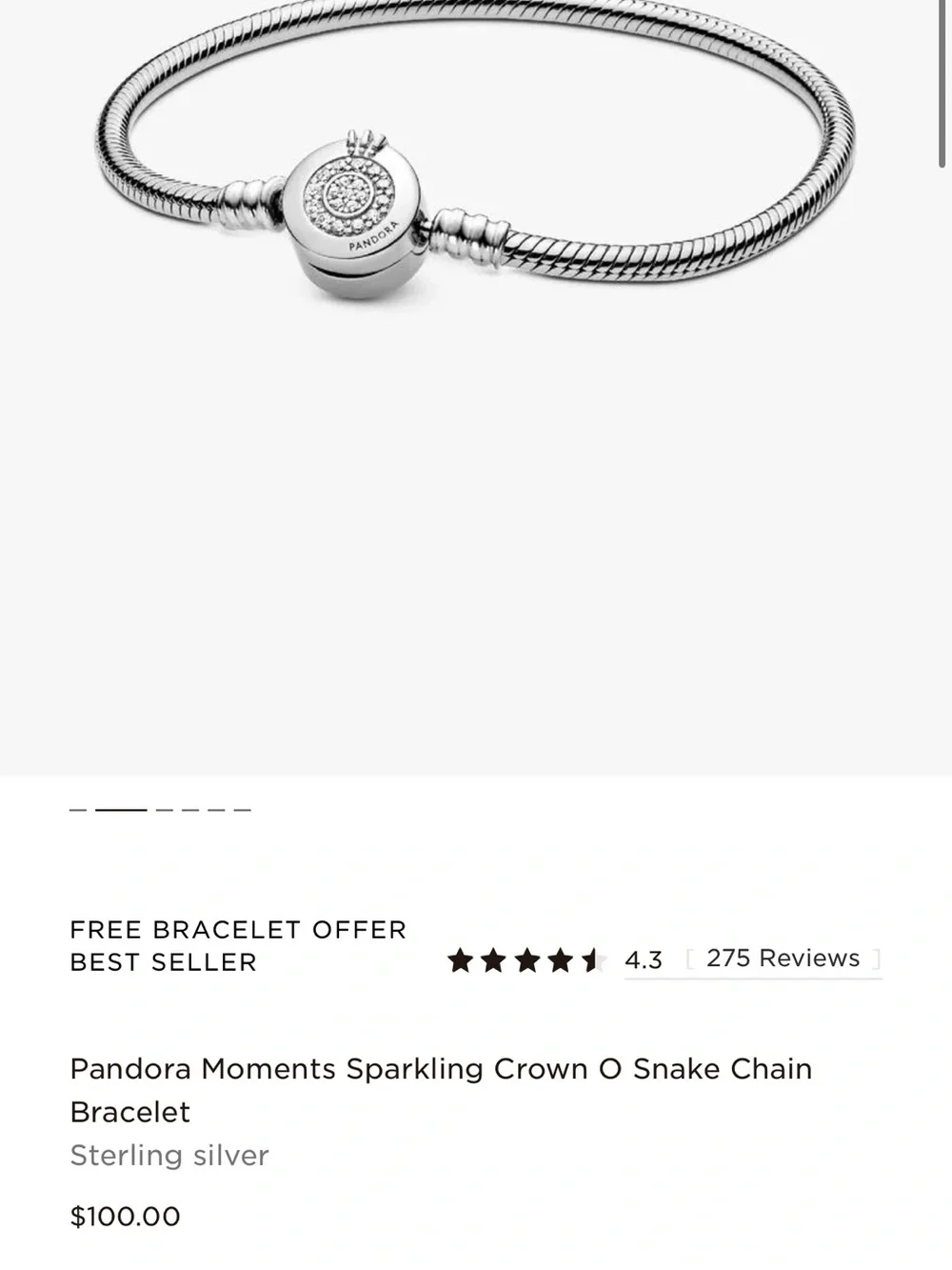 Pandora Moments Sparkling Crown O Snake Chain